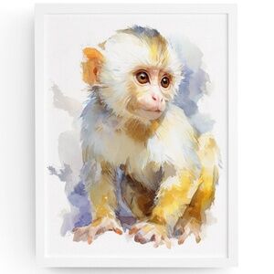 Watercolor Monkey Portrait Wall Art Print Unframed - Playful Jungle Charm